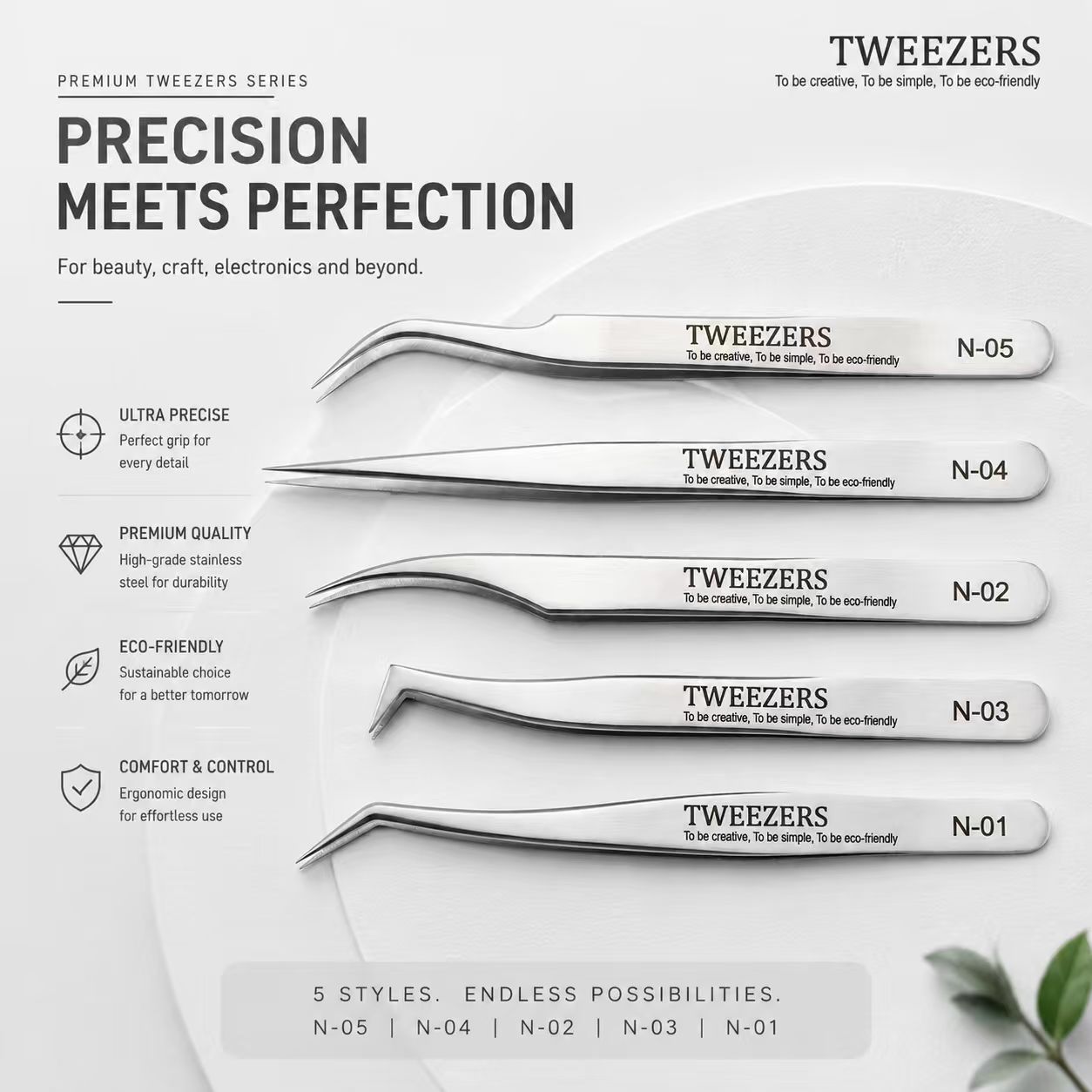 Lash Extension Tweezers - 1/2/5 stuks roestvrijstalen wimperverlenging pincetset, precisie